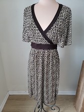 Y2k Babydoll Dress 10 Tied Back Geometric Faux Wrap  Boho Grunge Skate