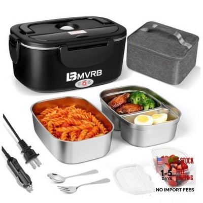 Electric Lunch Box for Adults, 80W Fast Heating Heated Lunch Box, 1.5L*2 black