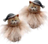 Katzen-Figuren, 2Er Set: Dekofiguren Weihnachtskatzen, Weihnachtsfiguren Mit MüT