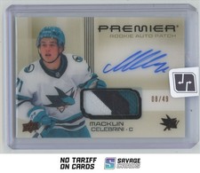 2024-25 UD Premier Acetate Rookie Bronze Auto Patch Macklin Celebrini /49 #HR-CE