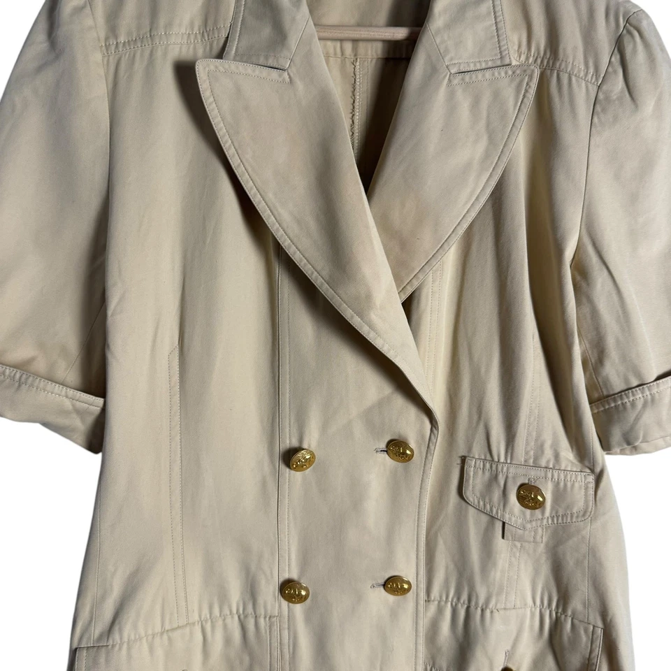 Escada Vintage 80’s Khaki Beige Double Breasted Trench Sheath Dress Size L - Image 4 of 4