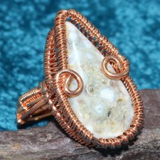 Copper Wire-Wrapped Tree Agate Ring Handmade Gemstone Jewelry Size US 8 MJ