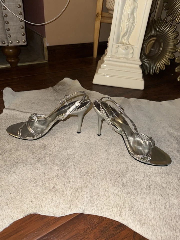 Silver Strappy Heels With Jewel Accent By Wild Rose Size 8 - Image 4 of 4