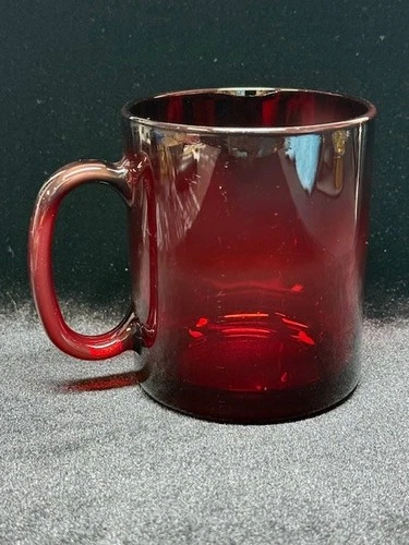 Vintage Arcoroc France Ruby Red Glass Coffee / Tea Cup / Mug Made in France