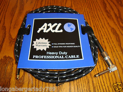 10' FT  RT ANGLE BLACK GRAY COOL TWEED GUITAR CABLE CORD BASS ELECTRIC ACOUSTIC