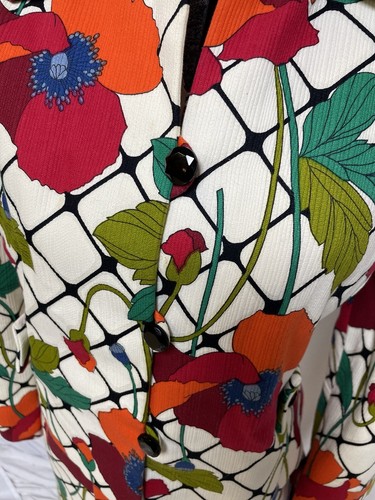 Vintage Neiman Marcus Couture Dress Size XS Two Piece Set Jacket Floral 60’s - 第 14/24 張圖片