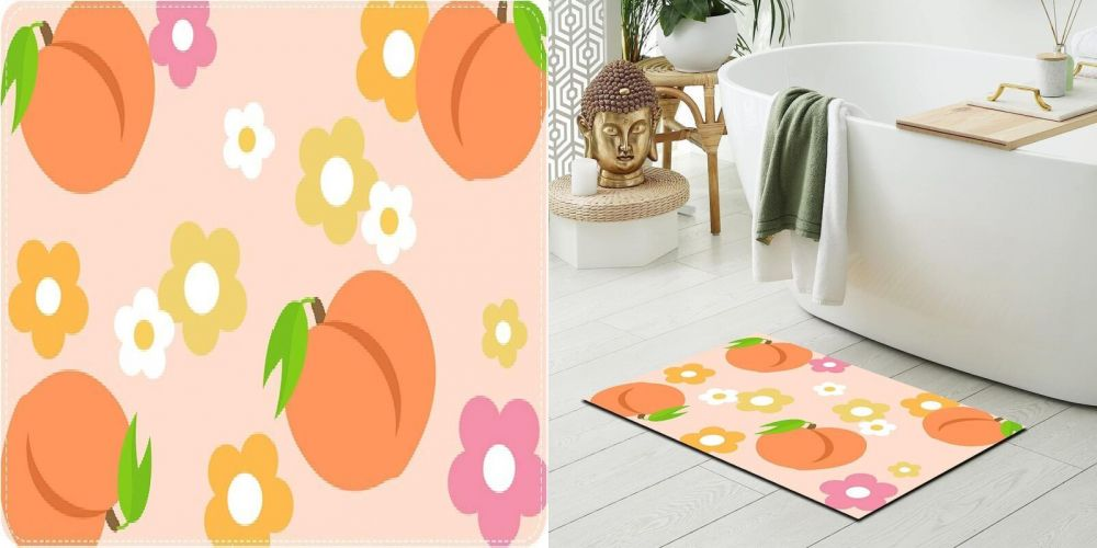 Mocsicka Cute Peach Bathroom Rugs Peachy Clean Bath Mats Cream Daisy