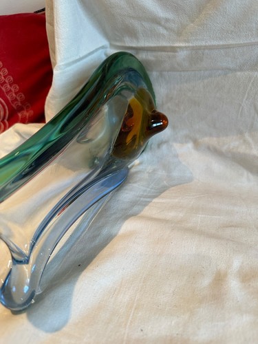 Czech Mstisov "Rhapsody" - Blue Green Amber Pink Glass Vase 1960’s Fish Design - Picture 14 of 15