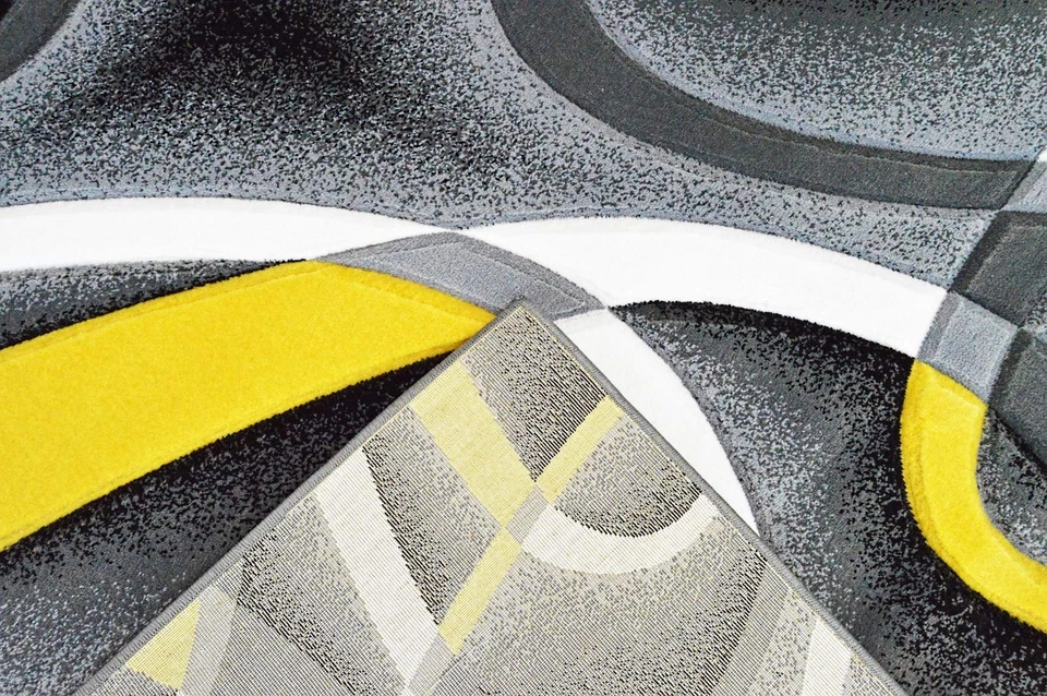 Alfombra abstracta contemporánea moderna tallada premium 2305 amarilla 5'3''x7'6"" Foto 4 de 4