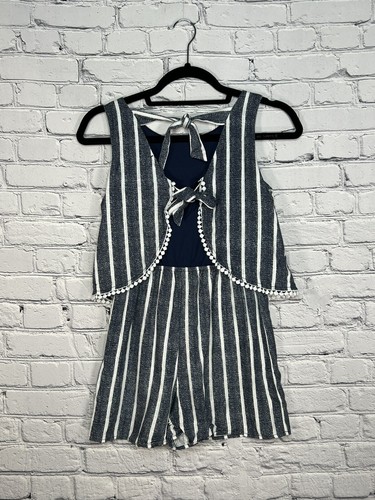 My Michelle Girls One Piece Romper Outfit Size Small Blue with White Stripes - Picture 7 of 12