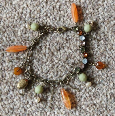 90 S/00 S Vintage Messing/Bernsteinfarben Boho/Hippie Stil Schmuck Bettelarmband Sehr guter Zustand