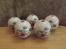 5 CERAMIC PORCELAIN BALLS HOME DECORATION 7" AROUND MULTICOLORED FLORAL DESIGN