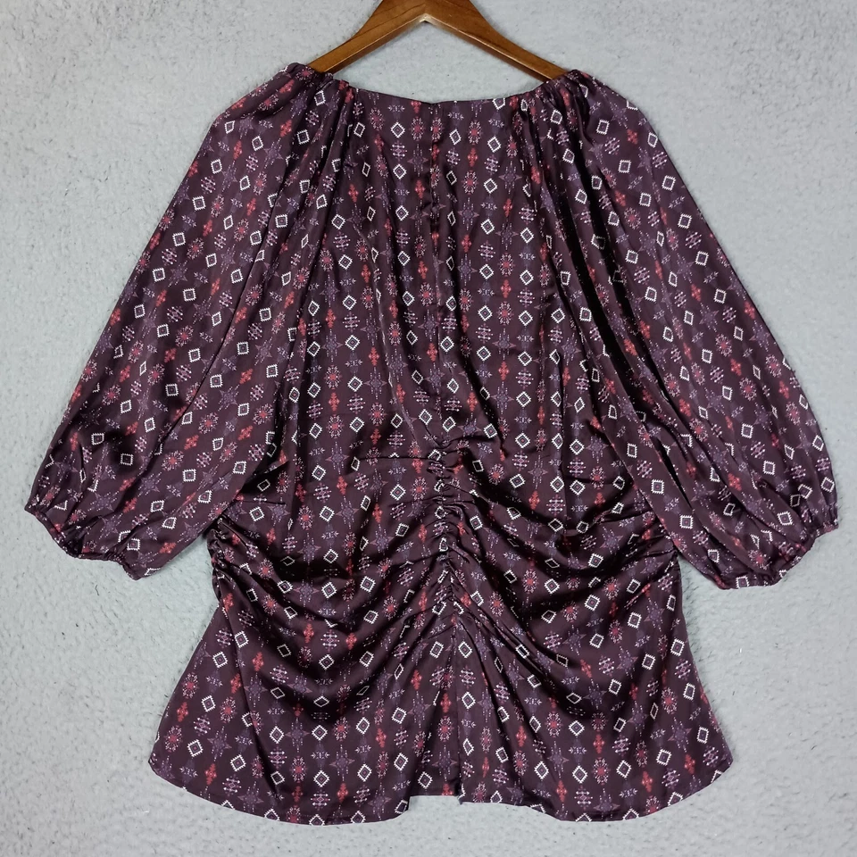 Blusa Wayward Fancies Eshakti Top Mujer 2X-20W Marrón Estampado Floral Cuello en V Acanalada Foto 2 de 4