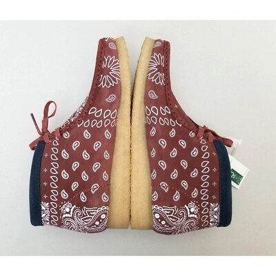 Clarks Wallabee Moccasin Shoes Paisley Brown Bandana Print 