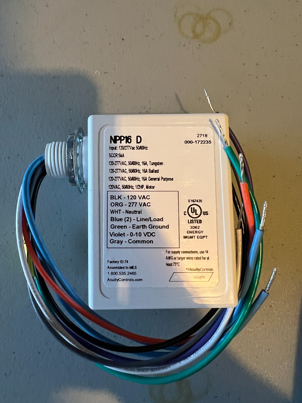 Acuity Controls nLight NPP16 D Occupancy Controlled Power/Relay Pack