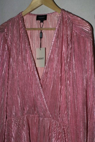 NWT Bardot Bellissa Pleat Dress Light Pink Shine size 6 Small Faux Wrap - Picture 5 of 9