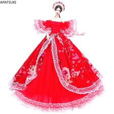 Red Flower Lace Wedding Dress for 11.5" Doll Outfits Clothes Handmade Gown 1:6