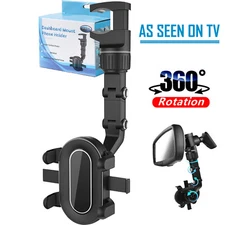 360° Universal Car Truck Phone Holder Clip Rearview Mirror Mount Stand Dash GPS