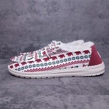 HEY DUDE Wendy Holiday Cheers Slip On Loafers Shoes Womens Size 7 White Red