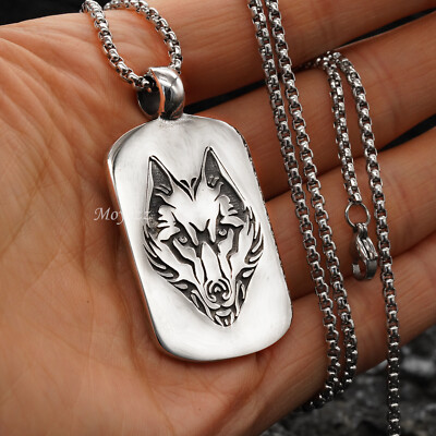 #ad #ad Mens Norse Viking Fenrir Wolf Head Pendant Necklace Stainless Steel Set Gift $10.44