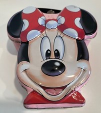 Vintage Disney Minnie Mouse Head Lunchbox Storage Box Metal Tin Pink Red HANDLE