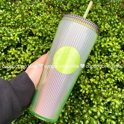 NWT Starbucks 2025 Neon Transparent Lime & Lilac Pleated