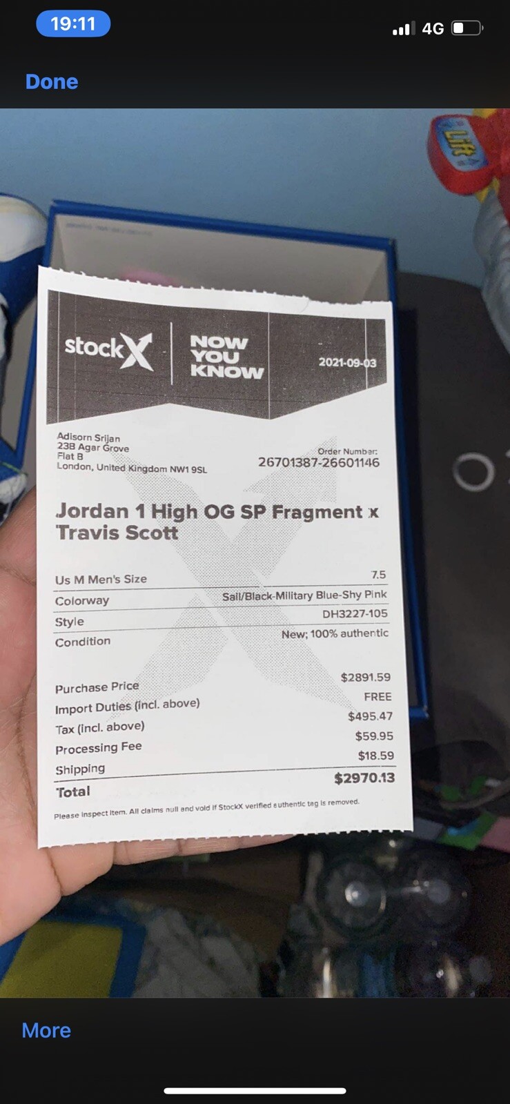 nike Air jordan 1 Retro high OG fragment x travis scott UK 6.5 - 7.5US image 3