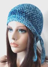 handmade womans crochet biker skull hat cancer chemo harmony blue USA made