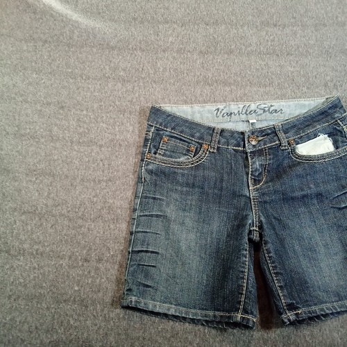 Vanilla Star Jean Short Woman 9 Blue Denim Faded Whisker Y2K Hip Hop Streetwear - Picture 2 of 15
