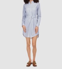$140 Michael Kors Women's Blue Striped Self-Tie Button-Up Shirt Dress Size M