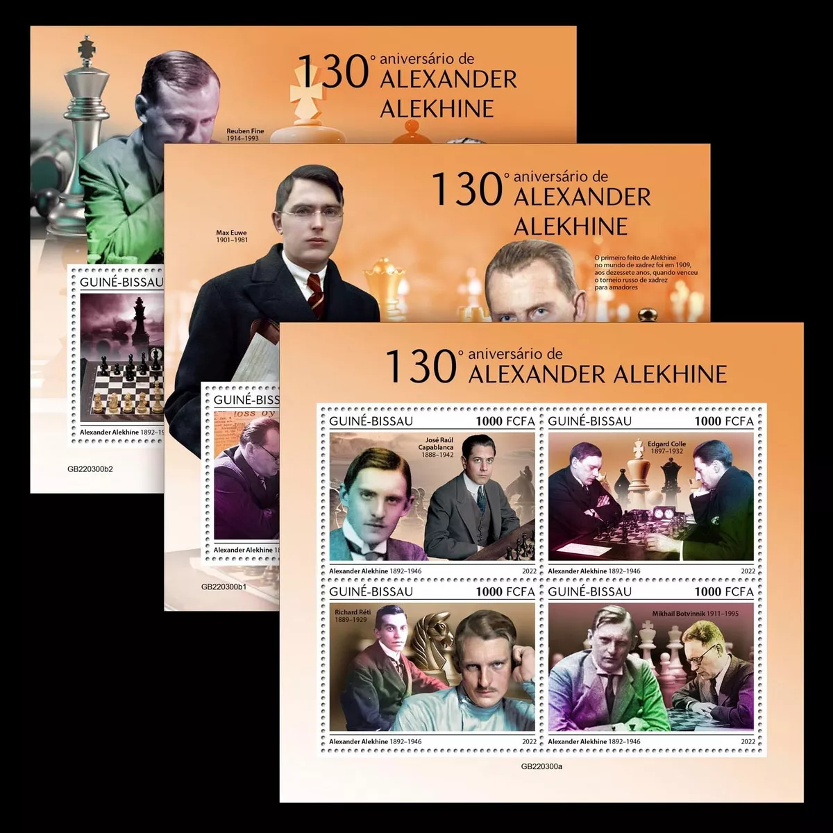 Chess Alexander Alekhine 130th Anniversary MNH Stamps 2022 Guinea-Bissau S/S