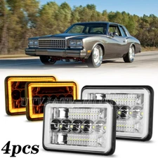 For Chevrolet Monte Carlo 1980-1988 4PCS 4X6" LED Headlights Halo DRL Hi/Lo Beam