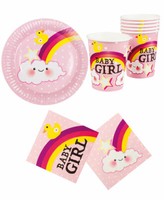Baby Geburtstag Deko 1 Party-Set MäDchen Geschirr Teller Becher Servietten Kk
