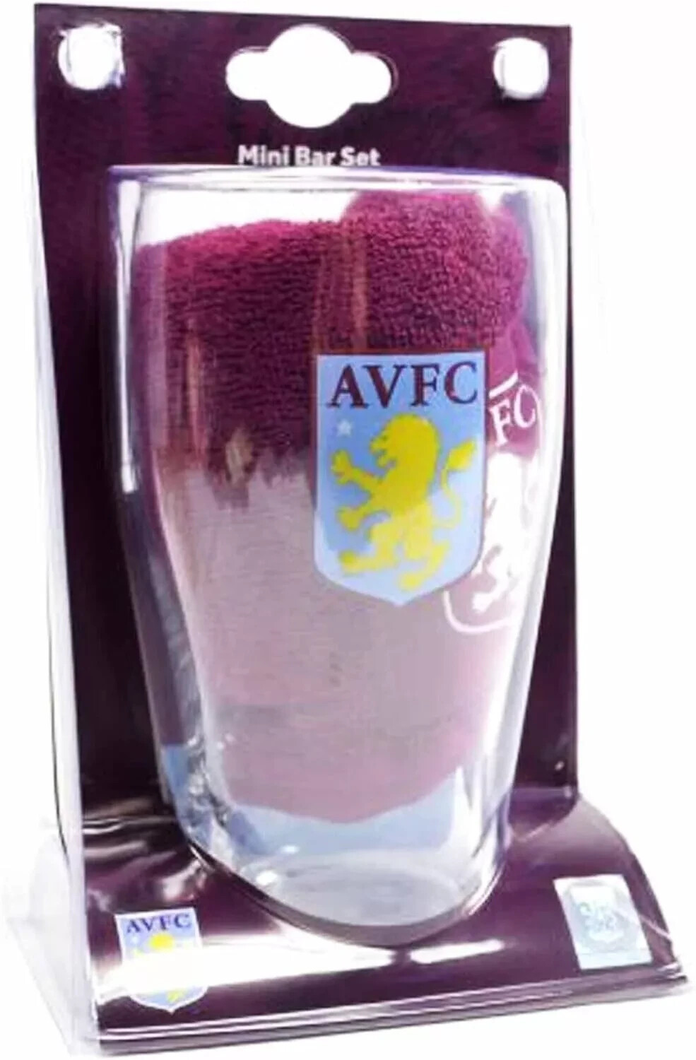 Aston Villa FC Pint Glass Bar Set comes with towel & coasters Official License