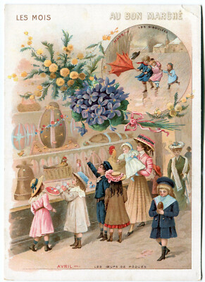 Oblaten scrap die cut chromo Litho Karten  ''Jahreszeit März April '' 15,8 cm