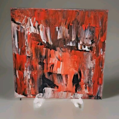 Epid Modern Red Original Abstract (See Video) Acrylic Painting Canvas 12x12