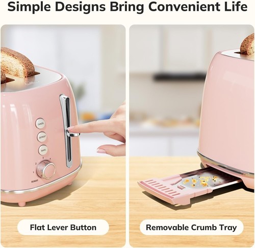 Stainless Steel 2-Slice Toaster with Bagel, Defrost & 6 Browning Controls - Pink - Picture 7 of 9