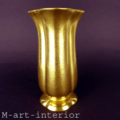 Art Déco Porzellan Vase Gold Overlay Blumen-Relief Pickard USA um 1930