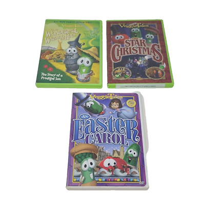Veggie Tales Lot of 3 Movies Christmas Wizard of Ha's Xmas Ester DVD Christian