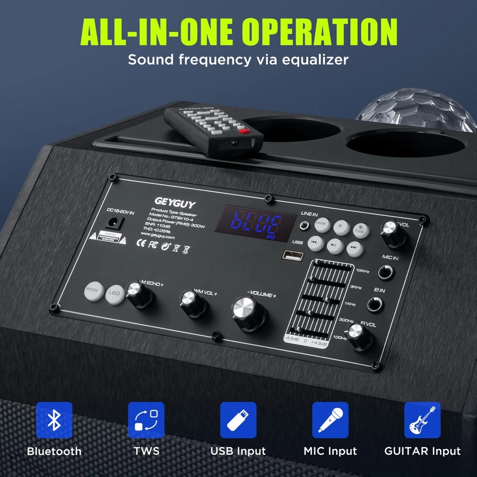 Karaoke Machine for Adults & Kids – 300W Bluetooth Speaker with 2 Mics - Image 4 of 4