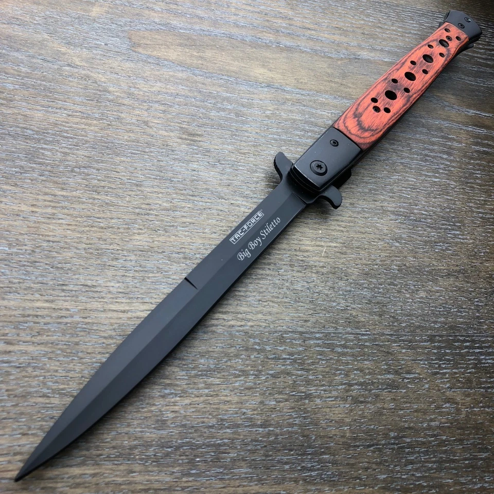 Navaja de Bolsillo TAC FORCE 13" Extra Grande MADERA DURA Asistida por Resorte Abierta STILETTO Foto 3 de 4