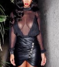 House of CB London Omaira Black Sheer Plunging Bodysuit