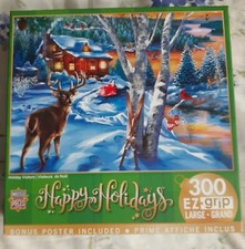 MASTER PIECES 300 PCS. EZ GRIP PUZZLE "HOLIDAY VISITORS" with BONUS POSTER New