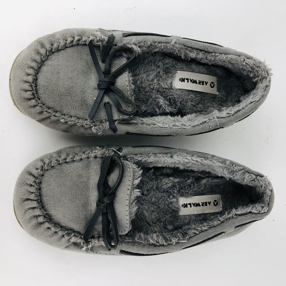 Airwalk Womens 6 Moccasin Faux Fur Sherpa Suede Vegan Gray Slippers