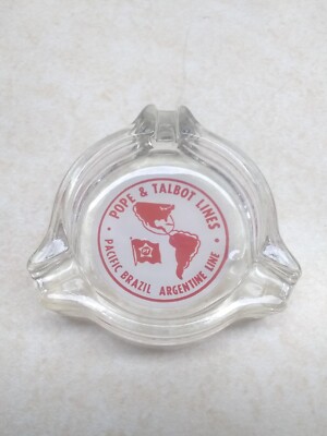 Rare Vintage 1950's Pope & Talbot Lines Triangle Glass Ashtray, 3.5'' Clear