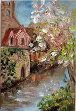 City River Oil Painting 10x15cm City Landscape Original Oil Painting on Box