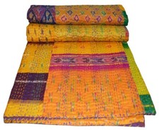 Indian Handmade Twin Quilt Vintage Kantha Bedspread Throw Cotton Blanket Gudari