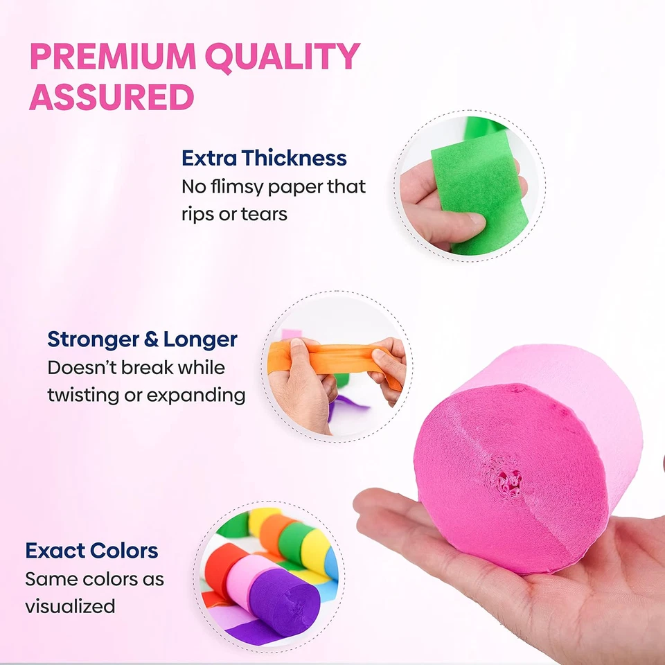 8 Crepe Paper Streamers Rolls, 656Ft Pack of Unique 8 Rainbow Streamers Party De - Image 4 of 4