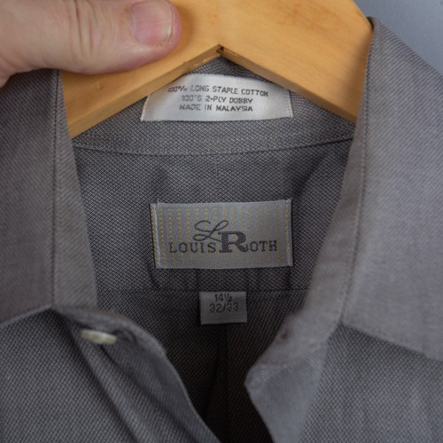Louis Roth Mens Shirt Adult 14.5 32/33 Gray 100% Long Staple Cotton Button Up - Picture 3 of 6