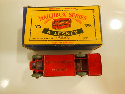 Bus à étage LESNEY 1/80 N°5 Rouge - Miniature Métal Avec Boîte, Vintage